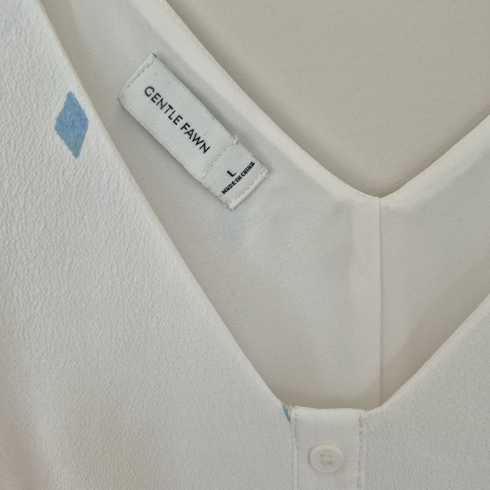 Gentle Fawn Sleeveless Shift Summer Dress White & Blue Micro Geo Print - Picture 7 of 8